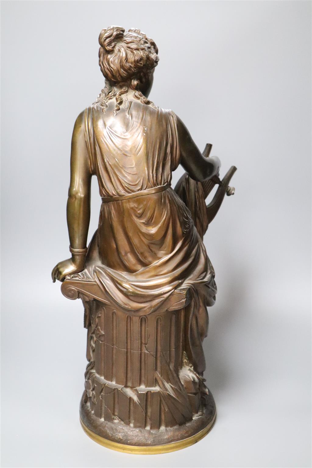 Jean-Louis Gregoire (1840-90) A large signed bronze of a female with a lyre, 53cm high